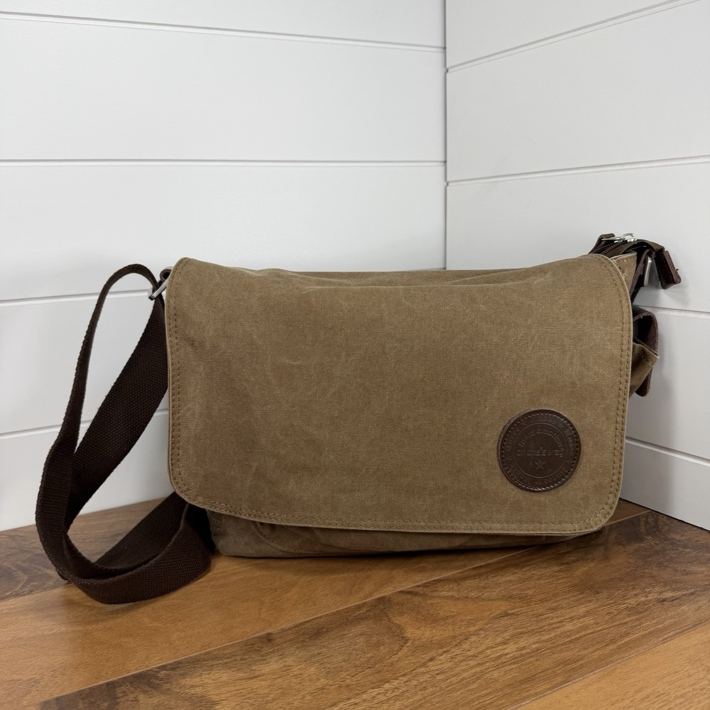 VTG Y2K Muzee Crossbody Messenger Bag Purse Canvas Brown + Ape Case Insert